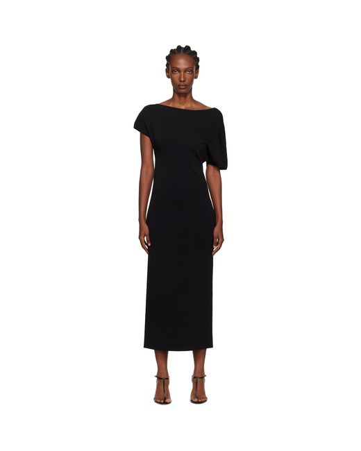Rohe Black Asymmetrical Knitted Midi Dress