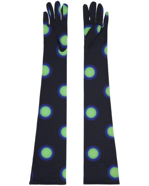 Gants noirs à motif graphique imprimé MM6 by Maison Martin Margiela en coloris Blue