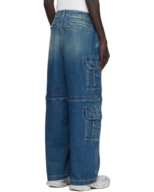 Vetements Blue Hip-Hop Denim Cargo Pants for men