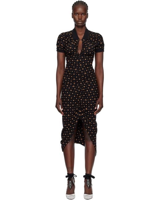 Vivienne Westwood Black Printed Piquet Pulling Midi Dress