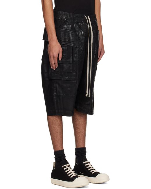 メンズ Rick Owens ブラック Hollywood Creatch Cargo Pods デニムショートパンツ Black