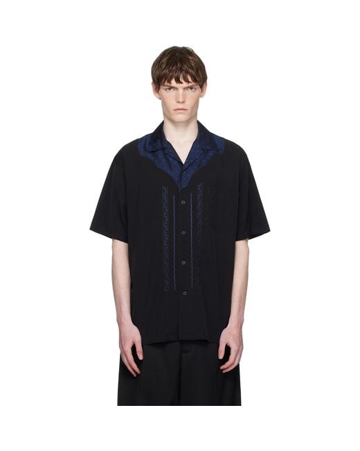 Toga Virilis Black Viscose Twill Short Sleeve Shirt for men