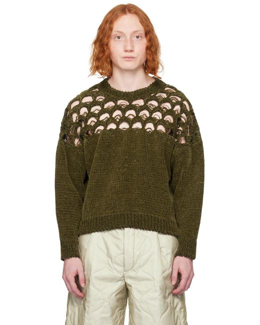 Dries Van Noten Green Khaki Loose Thread Sweater for men