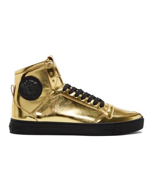 Versace Metallic Gold Medusa High-top Sneakers for men