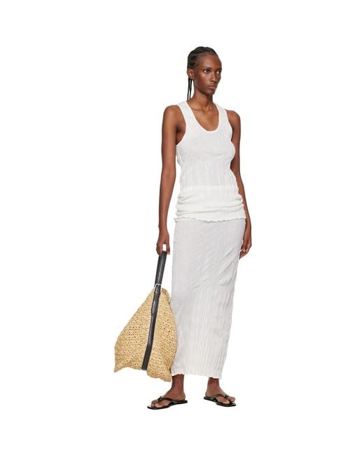 Totême White Crinkled Knit Midi Skirt