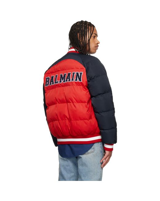 Balmain Red Bicolor Reversible Puffer Jacket for men