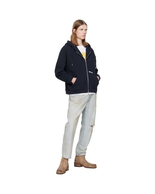 DSquared² Blue Logo Boyfriend Fit Zipped Hoodie for men