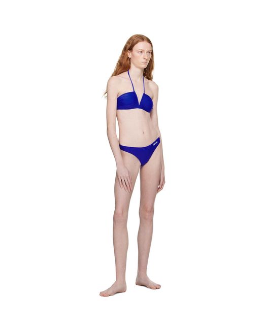 Ganni Purple Blue Ruched Bikini Top