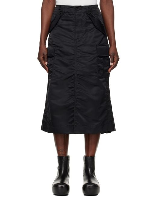 Sacai Black Nylon Twill Midi Skirt