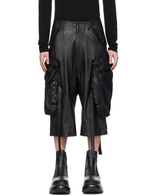 Julius Black Gas Mask Leather Shorts for men
