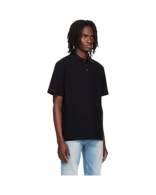 Versace Black Piquet Crystal Embroidered Knitted Collar Polo for men