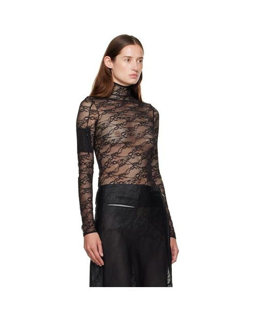 Courreges Black Lace Mockneck Top