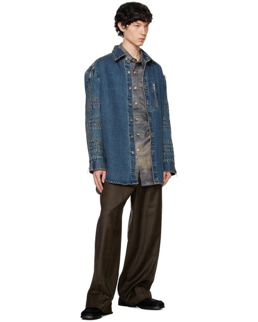 Feng Chen Wang Blue Faded Zip Denim Jacket for men
