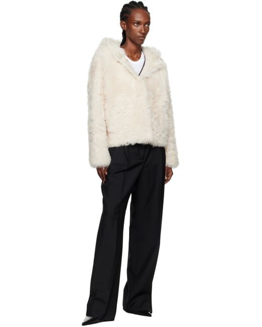 Yves Salomon White Off- Short Hooded Shearling Jacket