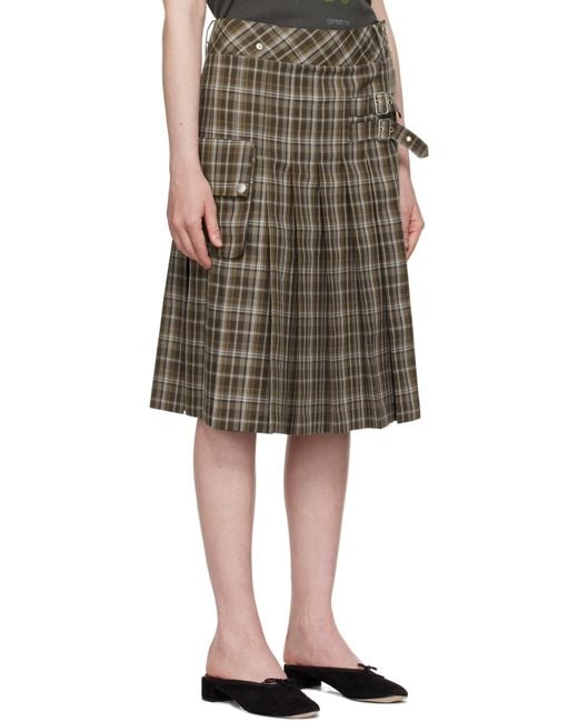 OPEN YY Black Check Cargo Pocket Kilt Midi Skirt