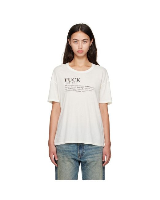 R13 White Off- 'Fuck' Relaxed T-Shirt