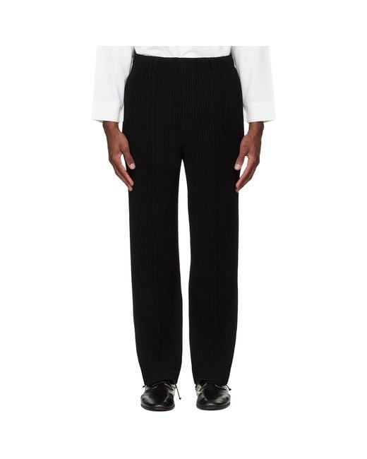 Homme Plissé Issey Miyake Black Tuxedo Pleats Trousers for men