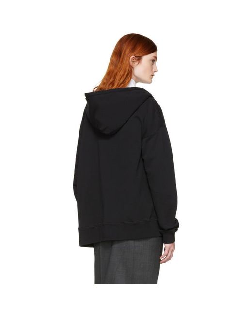 MM6 by Maison Martin Margiela Black Asymmetric Zip Hoodie | Lyst