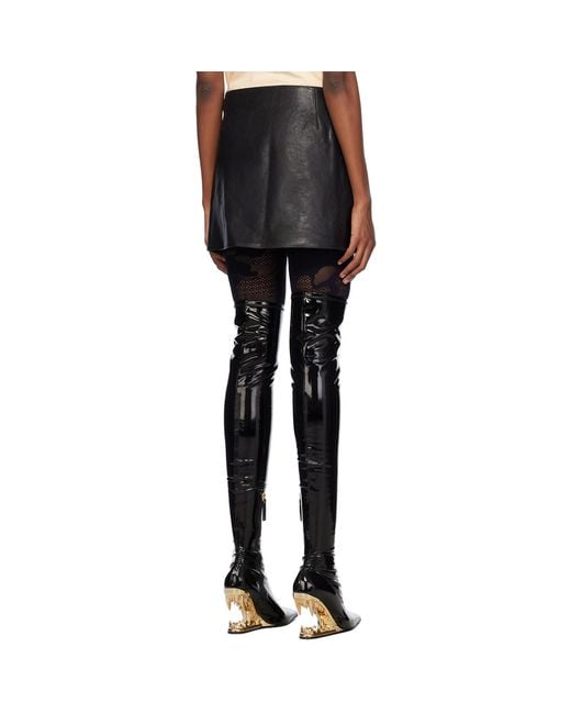 Gcds Black Hoop Leather Miniskirt