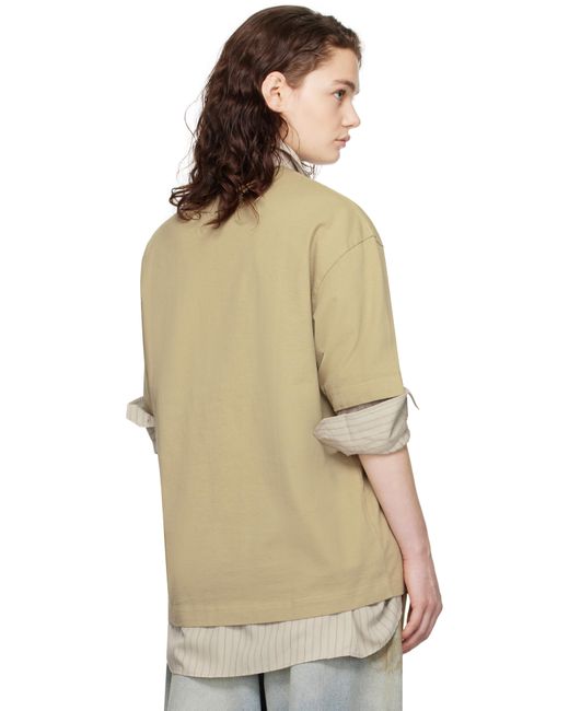 Acne ベージュ リラックスフィット ロゴ Tシャツ Natural