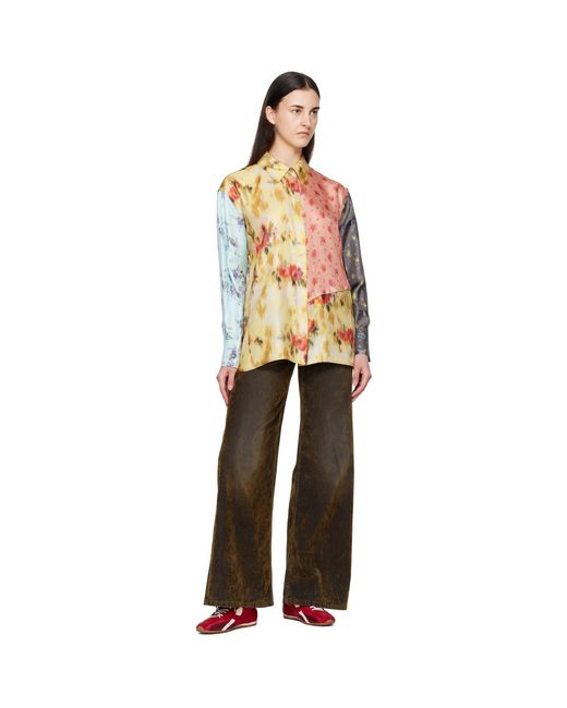 Ganni Orange Multi Printed Silk Shirt