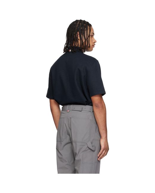 Thom Browne Black Short Sleeve Pocket Polo Rwb Embroidery Polo for men