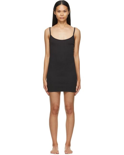 Skims Black Cotton Rib Slip Dress