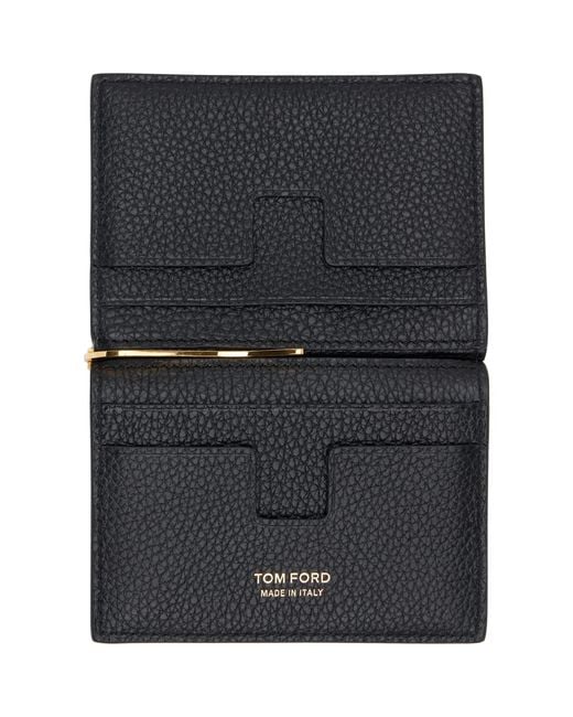 Tom Ford Black Soft Grain Leather Folding Money Clip Card Holder for men