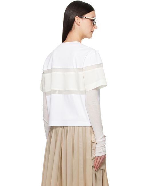 Sacai ホワイト Mix ナイロンツイル コットンジャージ Tシャツ White