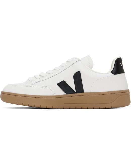 Veja White & Black V-12 Leather Sneakers for men