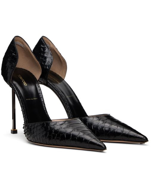 Tom Ford Black Semi Shiny Printed Python Spire D'Orsay Heels