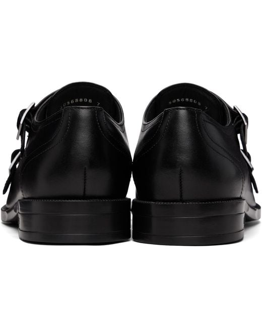 Boss Black Leather Double Strap Monkstraps for men