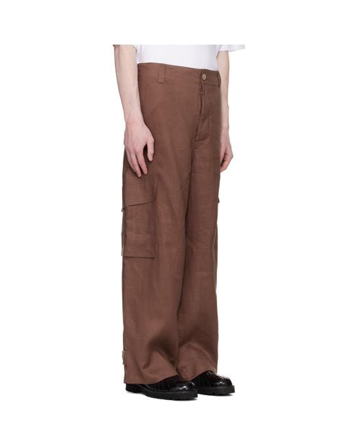 Marni Brown Wave Logo Ramie Cargo Pants for men
