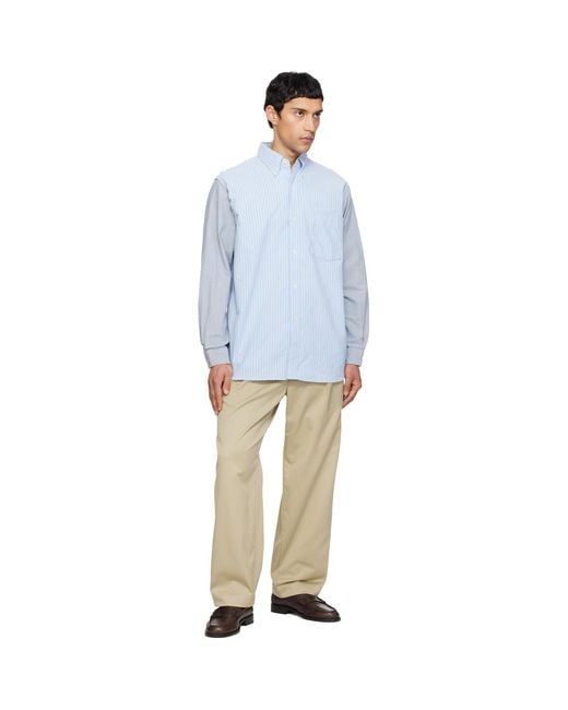 Nanamica Blue Button Down Stripe Storm Shirt for men
