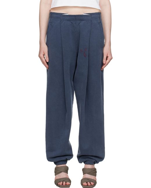 T By Alexander Wang Women's Blue Logo Waistband Pleated Sweatpants