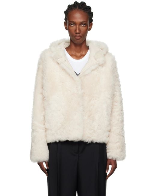 Yves Salomon White Off- Short Hooded Shearling Jacket
