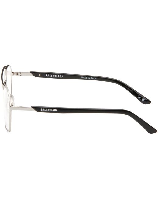 Balenciaga Black Silver Aviator Glasses for men