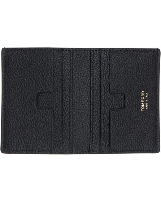 Tom Ford Black Grain Leather Folding Card Holder for men