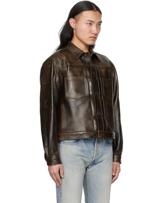 John Elliott Black Thumper Leather Jacket for men