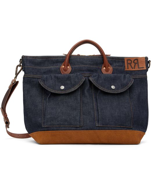 RRL Blue Leather-Trim Denim Tote for men