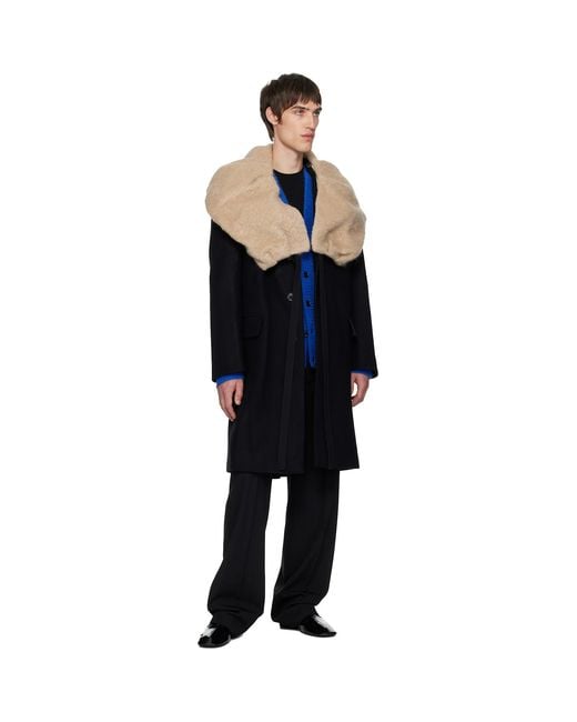 Dries Van Noten Black Wool Collar Coat for men