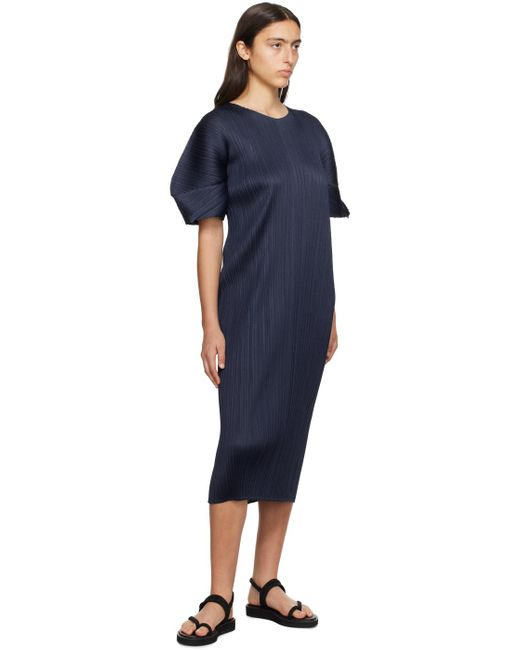Pleats Please Issey Miyake Black Navy Monthly Colors August Midi Dress