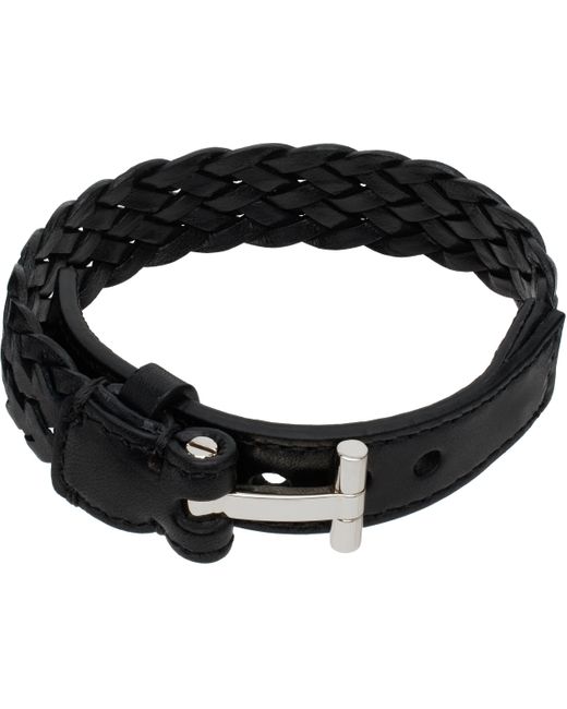 メンズ Tom Ford ブラック Woven Leather T ブレスレット Black