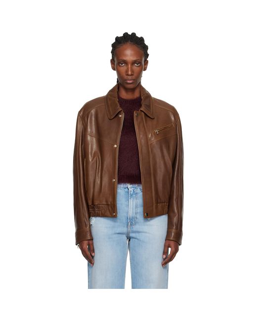 Nour Hammour Brown Clint Cropped Bomber Jacket