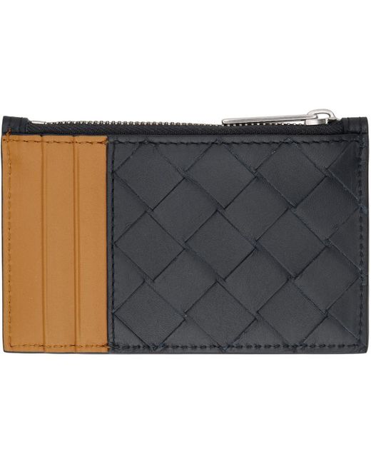 メンズ Bottega Veneta ネイビー& Intrecciato ジップカードケース Black