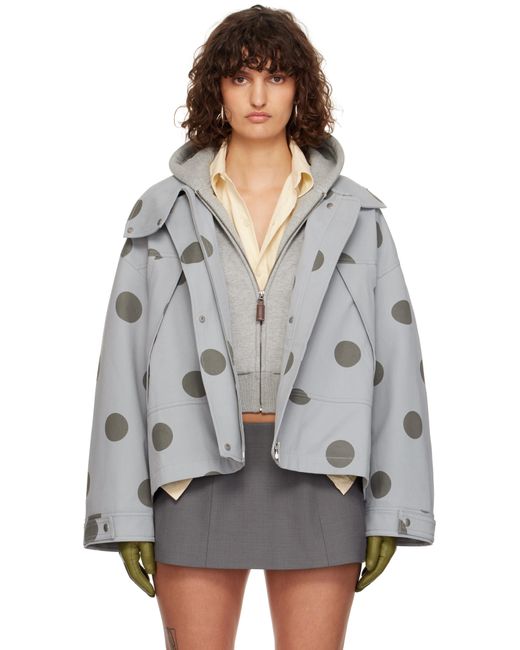 Blouson Surdimensionné Gris À Motif À Pois Imprimé C+plus Series en coloris Gray
