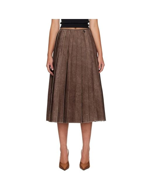 DIESEL Brown Distressed Pleated Faux-Leather Midi Skirt