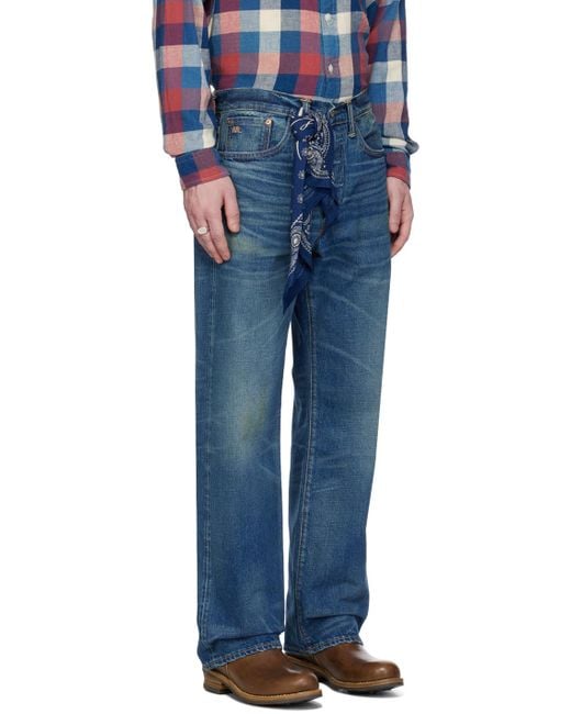 RRL Blue Indigo Five-pocket Jeans for men