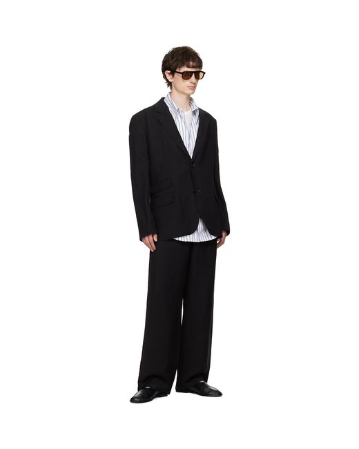 AMI Black Linen Blend Single-Breasted Straight Blazer for men