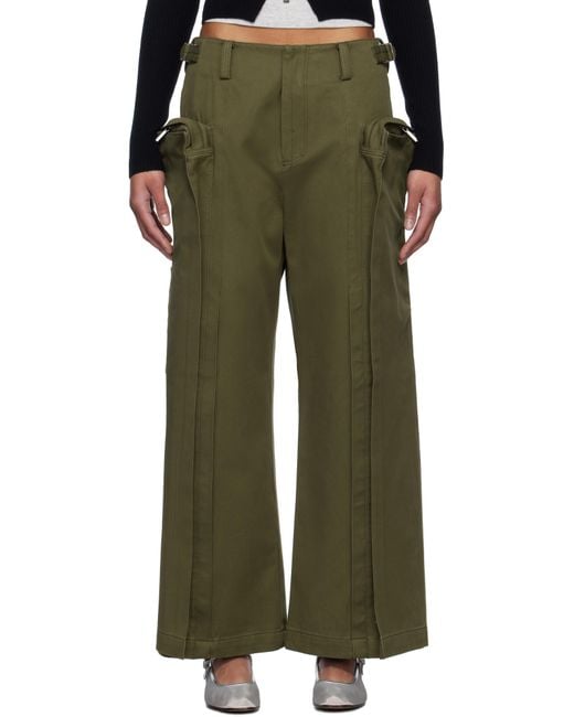 Fax Copy Express Green Khaki Vertical Pocket Cargo Pants